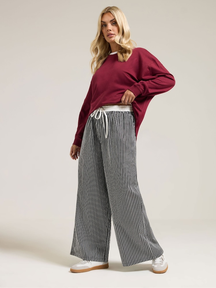 Yours Curve Black Contrast Waist Stripe Trousers - Image 1 of 5 Yours Curve Black Contrast Waist Stripe Trousers - Image 1 of 5