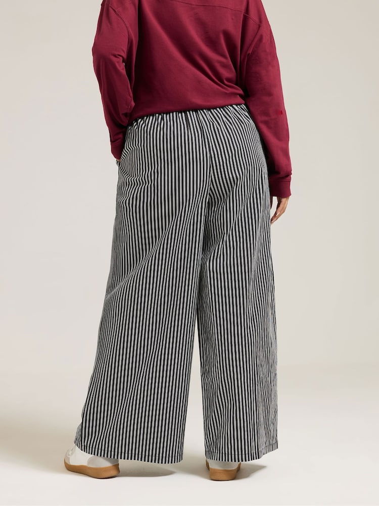 Yours Curve Black Contrast Waist Stripe Trousers - Image 2 of 5 Yours Curve Black Contrast Waist Stripe Trousers - Image 2 of 5