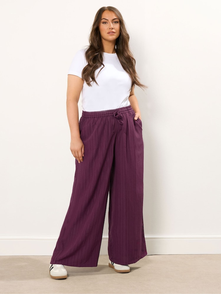 Yours Curve Red Crinkle Wide Leg Trousers - Image 2 of 5