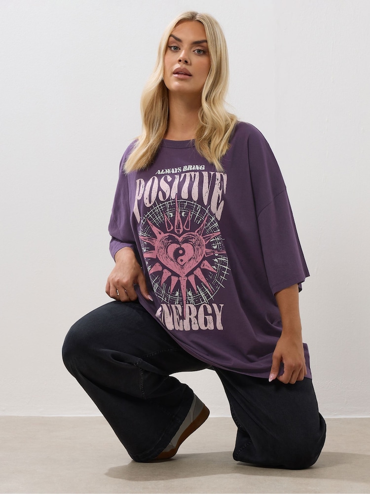 Yours Curve Purple Oversized Boxy T-Shirt - Image 1 of 5