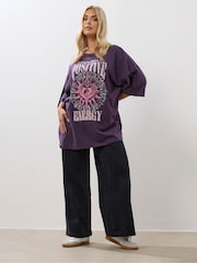 Yours Curve Purple Oversized Boxy T-Shirt - Image 3 of 5