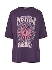 Yours Curve Purple Oversized Boxy T-Shirt - Image 4 of 5