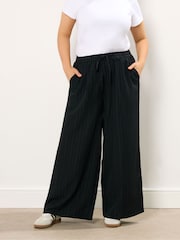 Yours Curve Black Crinkle Wide Leg Trousers - Image 1 of 5