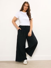 Yours Curve Black Crinkle Wide Leg Trousers - Image 2 of 5