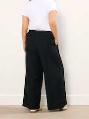 Yours Curve Black Crinkle Wide Leg Trousers - Image 3 of 5