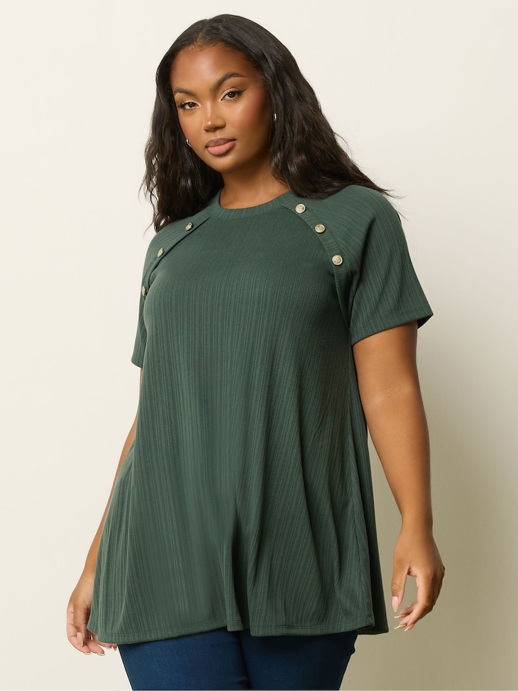 Yours Curve Green Military Swing Top - Image 1 of 5