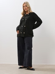 Yours Curve Black Double Breasted Cardigan - Image 2 of 5