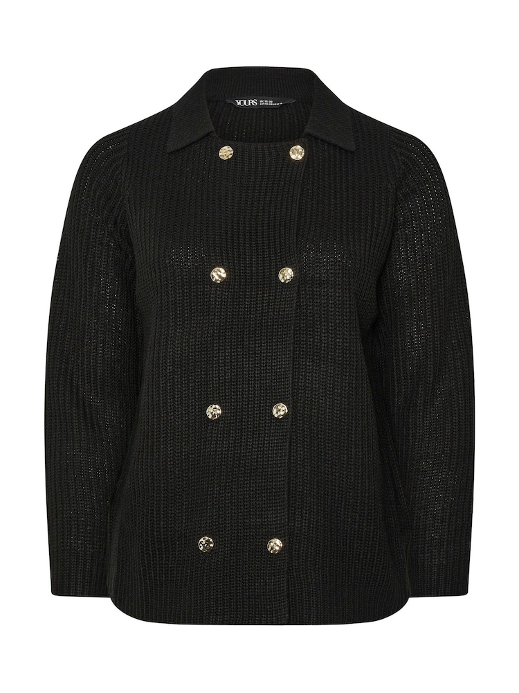 Yours Curve Black Double Breasted Cardigan - Image 5 of 5