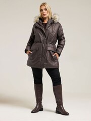 Yours Curve Brown Waxy Luxe Parka Coat - Image 2 of 5