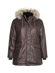 Yours Curve Brown Waxy Luxe Parka Coat - Image 5 of 5