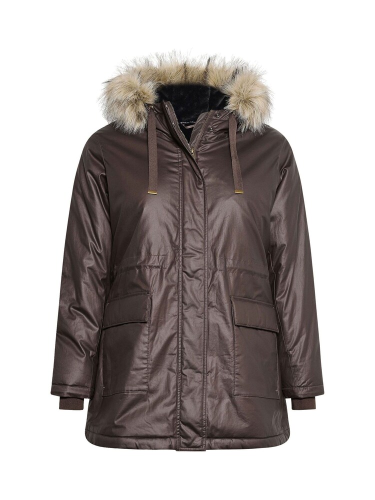 Yours Curve Brown Waxy Luxe Parka Coat - Image 5 of 5