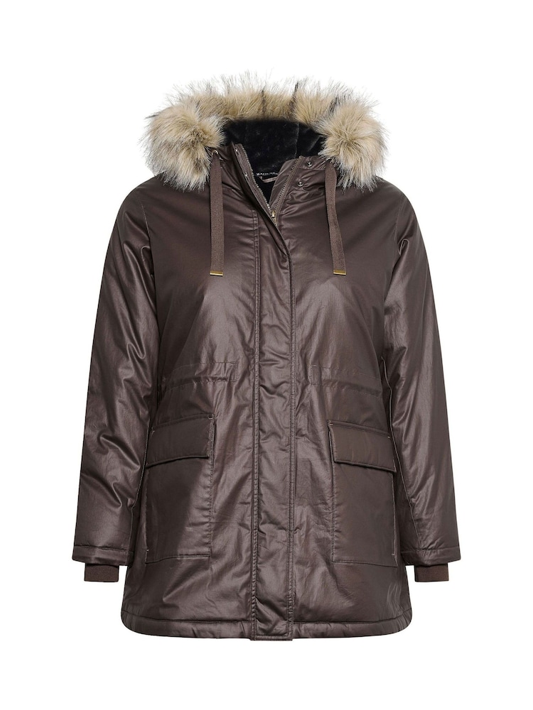 Yours Curve Brown Waxy Luxe Parka Coat - Image 5 of 5 Yours Curve Brown Waxy Luxe Parka Coat - Image 5 of 5