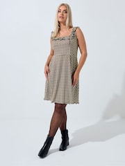 Yours Curve Brown Limited Gingham Frill Dress - Image 1 of 5