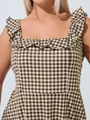 Yours Curve Brown Limited Gingham Frill Dress - Image 4 of 5