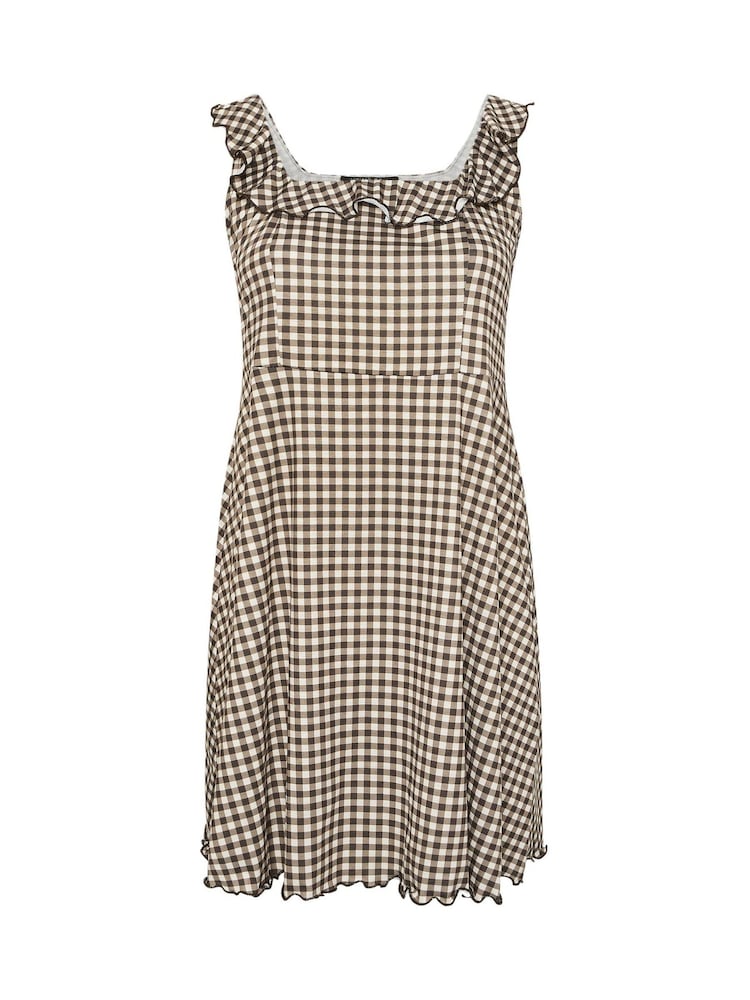 Yours Curve Brown Limited Gingham Frill Dress - Image 5 of 5