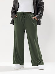 Yours Curve Green Wide Leg Ribbed Pull On Trousers - Image 2 of 5