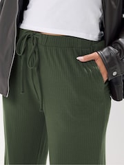 Yours Curve Green Wide Leg Ribbed Pull On Trousers - Image 4 of 5