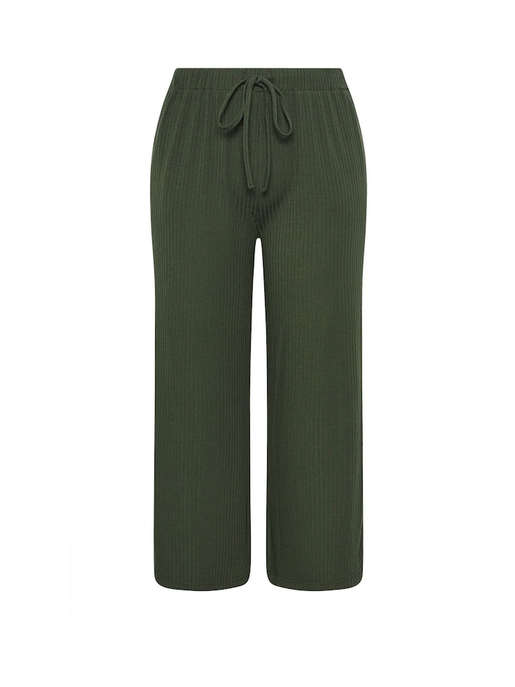 Yours Curve Green Wide Leg Ribbed Pull On Trousers - Image 5 of 5