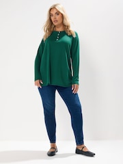 Verde - Yours Curve Pointelle Henley Swing Top - Imagem 2 de 5