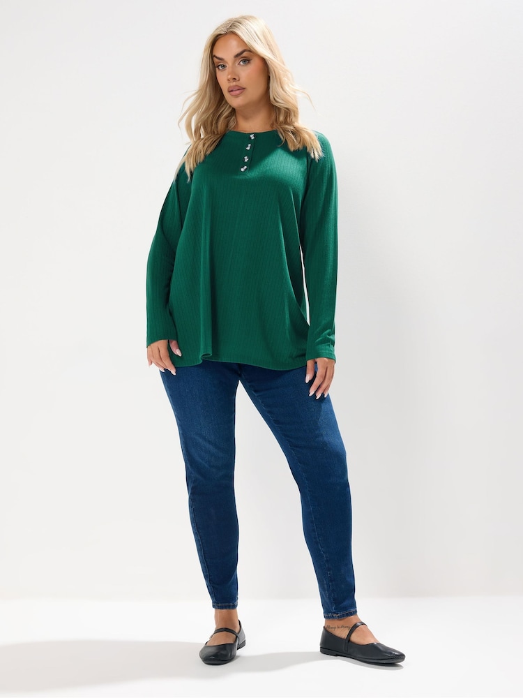 Verde - Yours Curve Pointelle Henley Swing Top - Imagem 2 de 5
