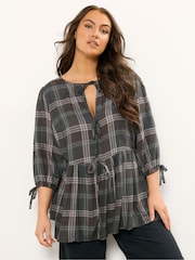 Yours Curve Brown Check Tie Front Peplum Top - Image 4 of 8