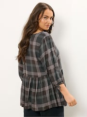 Yours Curve Brown Check Tie Front Peplum Top - Image 6 of 8