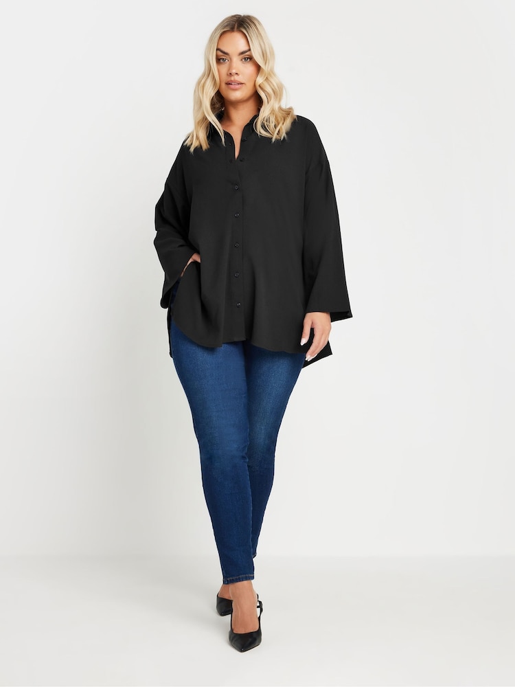 Yours Curve Black Oversized Side Slit Shirt - Image 2 of 5 Yours Curve Black Oversized Side Slit Shirt - Image 2 of 5