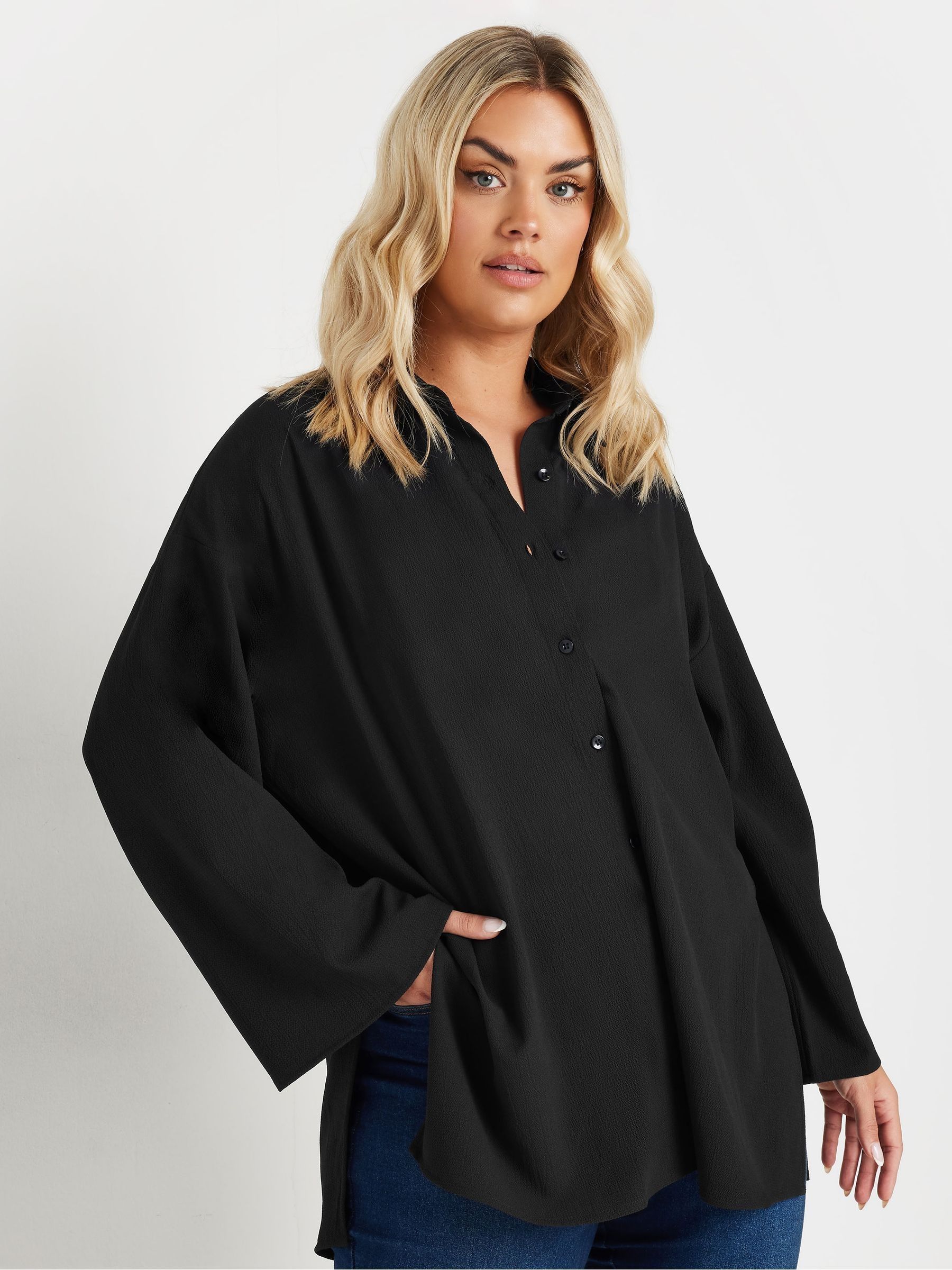 Buy Yours Curve Black Oversized Side Slit Shirt from the Next UK online ...