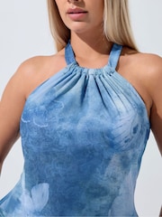Yours Curve Blue Limited Halter Neck Butterfly Dress - Image 4 of 5