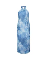 Yours Curve Blue Limited Halter Neck Butterfly Dress - Image 5 of 5