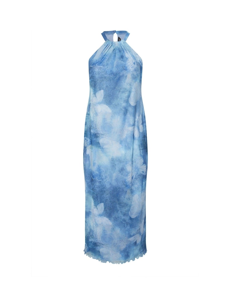 Yours Curve Blue Limited Halter Neck Butterfly Dress - Image 5 of 5