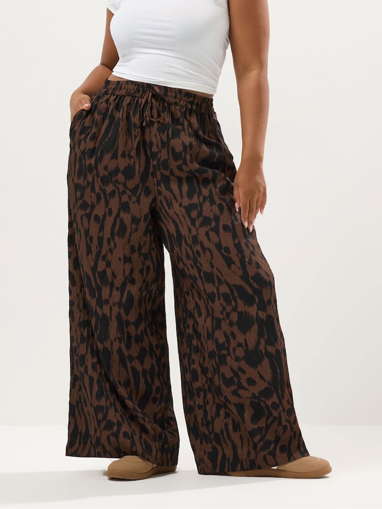 Yours Curve Brown Wide Leg Trousers - Image 1 of 5