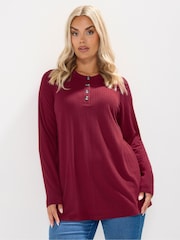 Vermelho - Yours Curve Pointelle Henley Swing Top - Imagem 1 de 5