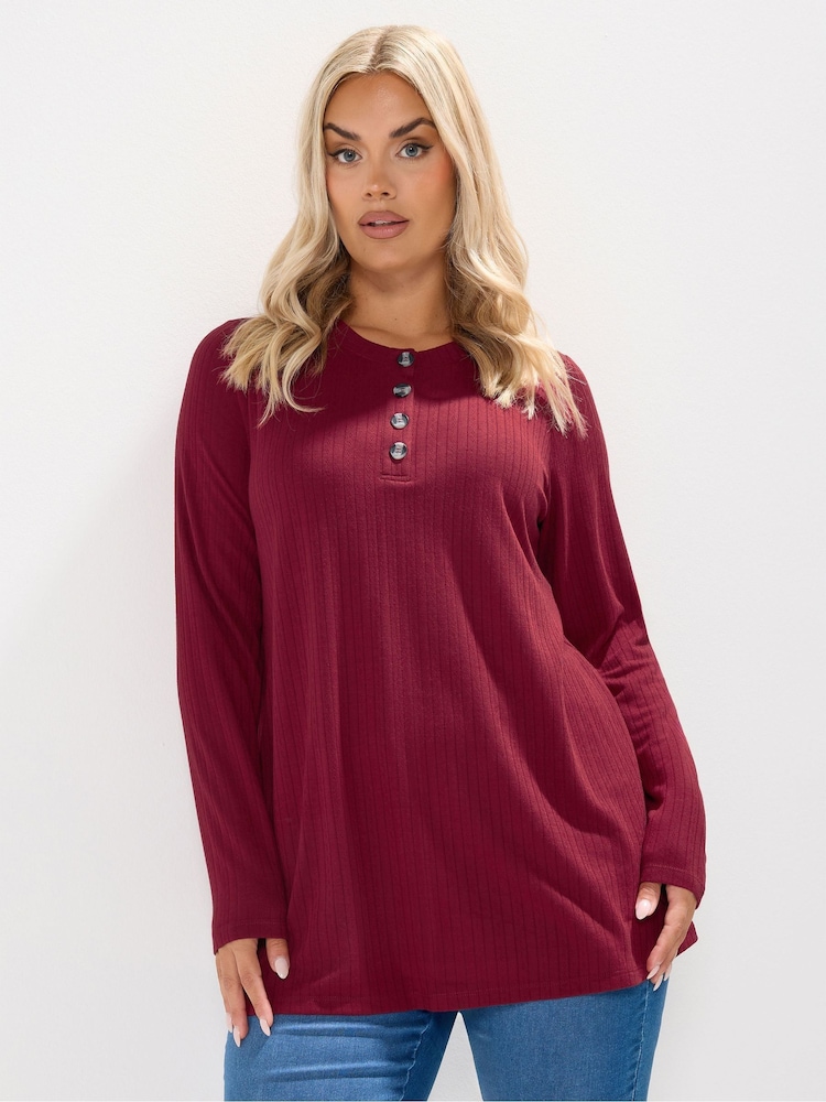Vermelho - Yours Curve Pointelle Henley Swing Top - Imagem 1 de 5