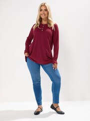 Vermelho - Yours Curve Pointelle Henley Swing Top - Imagem 2 de 5