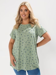 Verde - Yours Curve Swing Top Pico Trim T-Shirt - Imagem 1 de 5