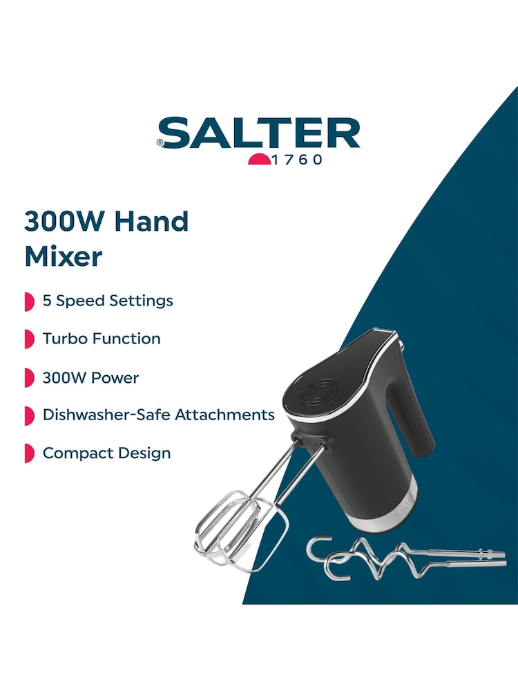 Salter Black 300W Hand Mixer - Image 5 of 5 Salter Black 300W Hand Mixer - Image 5 of 5