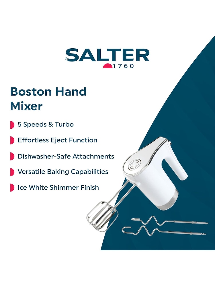 Salter Ice White Shimmer Boston Hand Mixer - Image 5 of 5 Salter Ice White Shimmer Boston Hand Mixer - Image 5 of 5