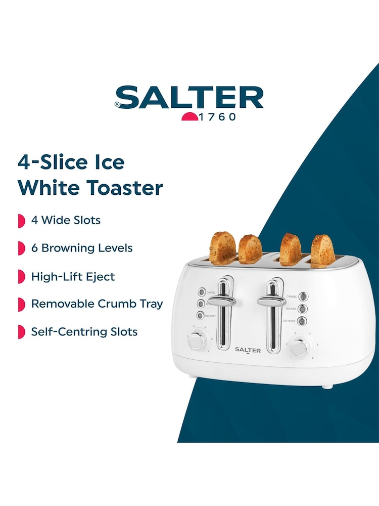 Salter White Boston 4 Slice Toaster - Image 5 of 5 Salter White Boston 4 Slice Toaster - Image 5 of 5