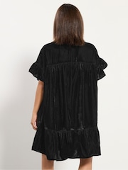 PixieGirl Petite Black Velvet Frilled Smock Dress - Image 3 of 5