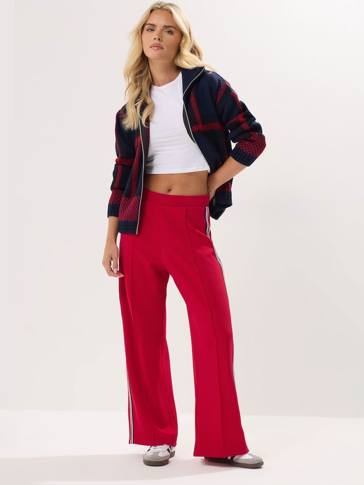 PixieGirl Petite Red Side Stripe Tapered Wide Leg Trousers - Image 1 of 5