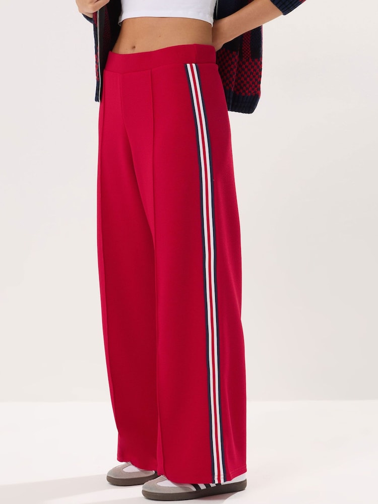 PixieGirl Petite Red Side Stripe Tapered Wide Leg Trousers - Image 2 of 5