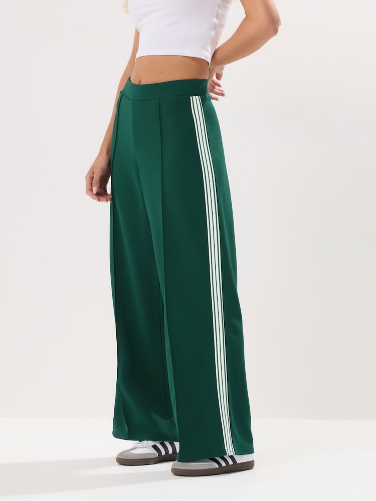 PixieGirl Petite Green Side Stripe Tapered Wide Leg Trousers - Image 2 of 5 PixieGirl Petite Green Side Stripe Tapered Wide Leg Trousers - Image 2 of 5