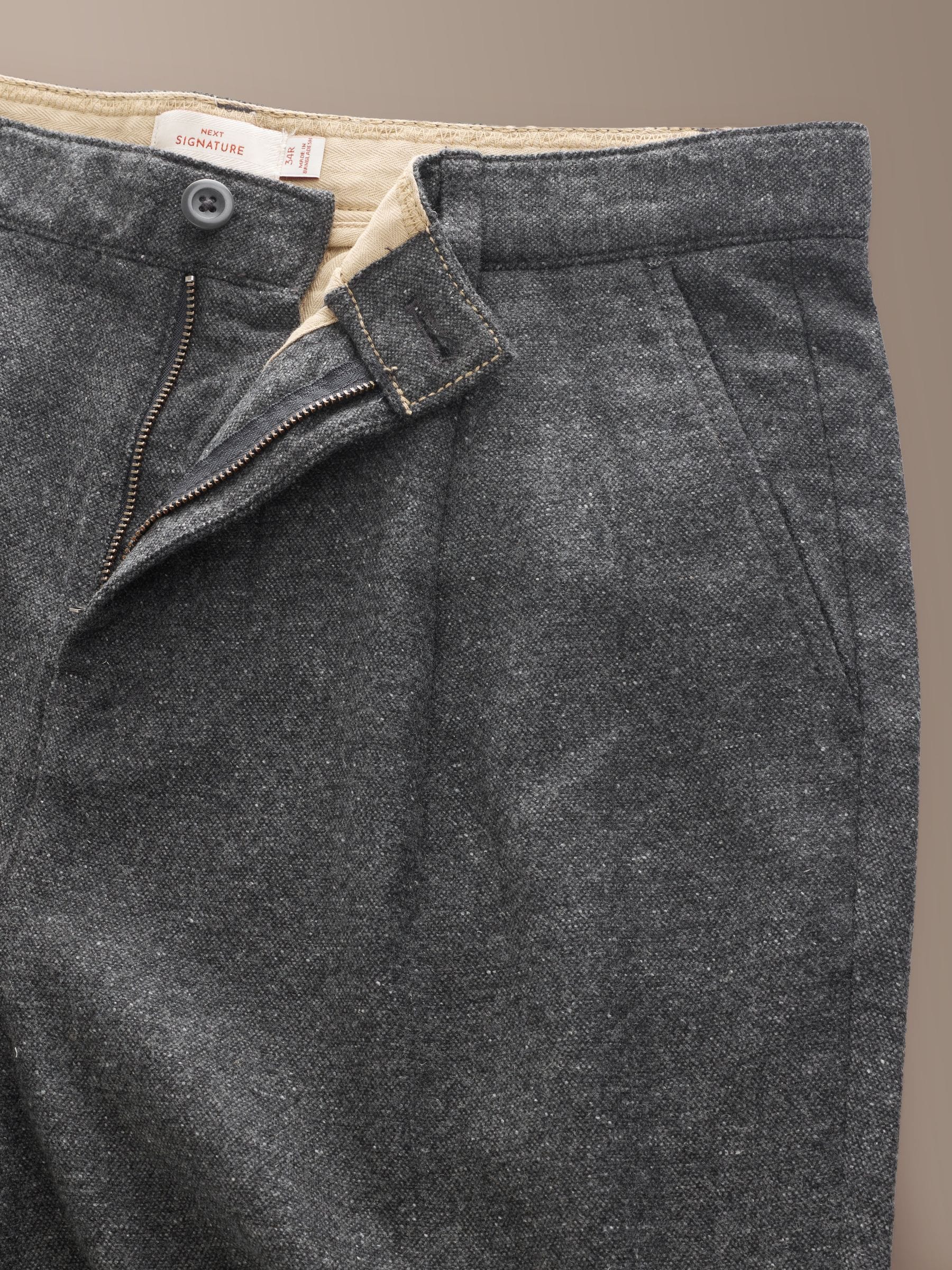Buy Charcoal Grey Regular Tapered Fit Signature Heritage Pleated