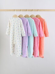 Purple/Orange Two Way Zip Baby Sleepsuit 5 Pack (0-2yrs) - Image 7 of 15