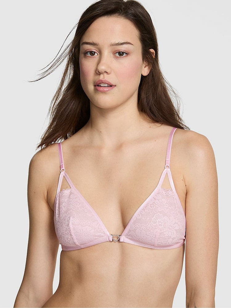Victoria's Secret Pink Pink Tulip Triangle Valentine's Charm Lace Bralette - Image 1 of 2 Victoria's Secret Pink Pink Tulip Triangle Valentine's Charm Lace Bralette - Image 1 of 2