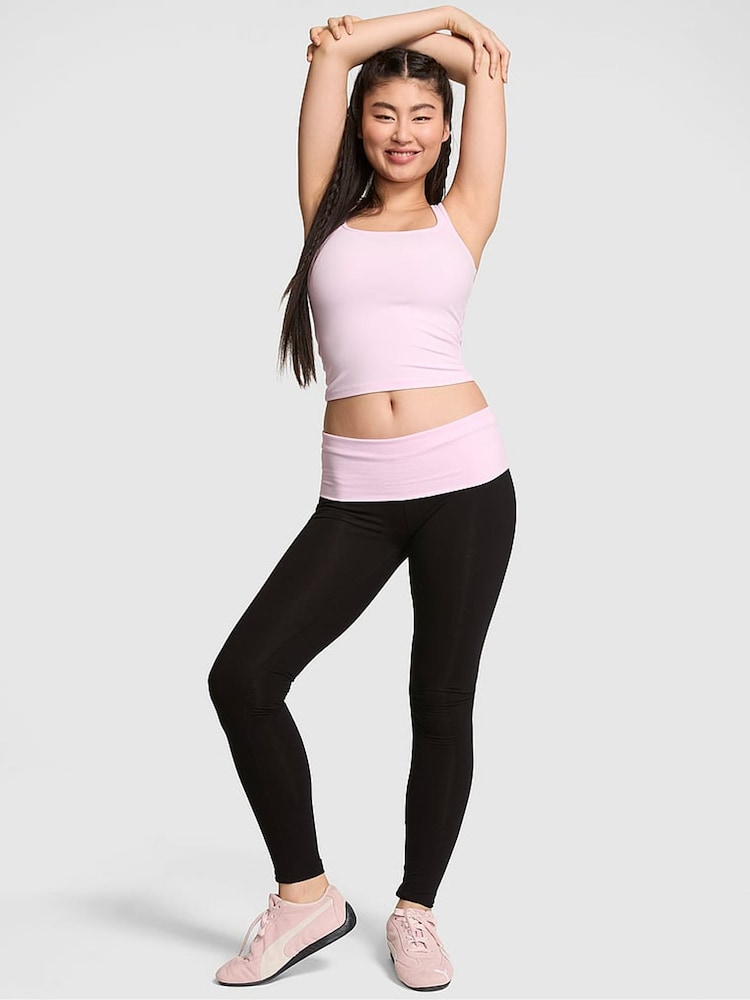 Victoria's Secret PINK Black and Pink Cotton Foldover Leggings - Image 1 of 3