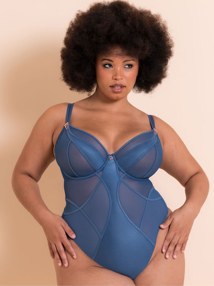 Curvy Kate Blue Suspense Plunge Bodysuit - Image 1 of 5 Curvy Kate Blue Suspense Plunge Bodysuit - Image 1 of 5