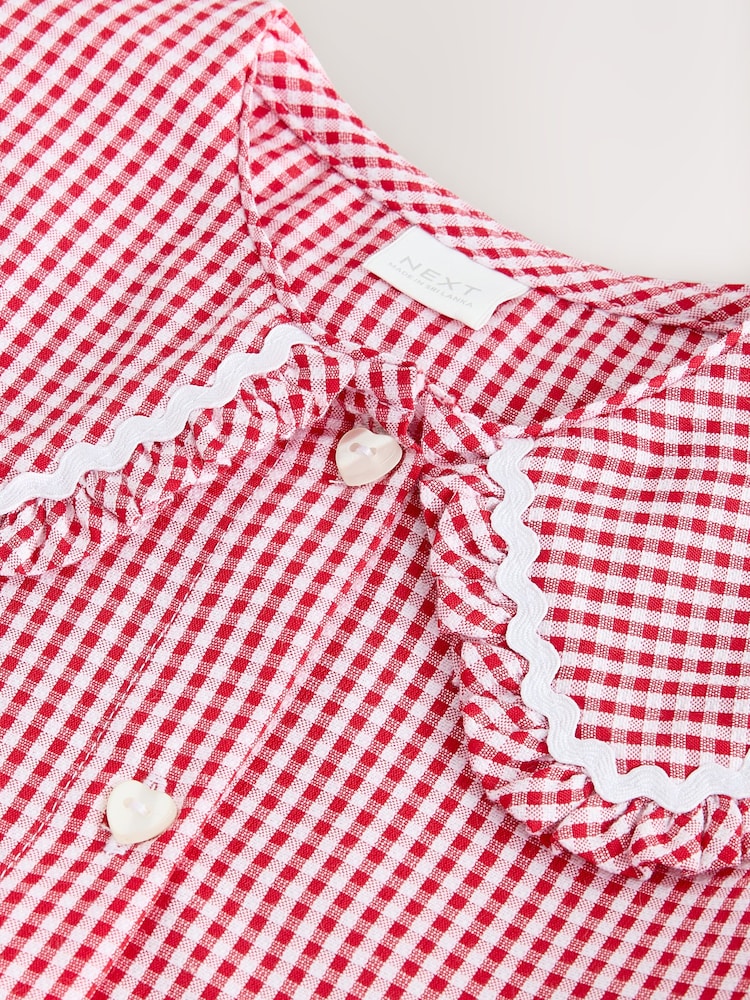 Red Gingham Cotton Rich Angel Sleeve School Dress (3-14yrs) - Image 8 of 8
