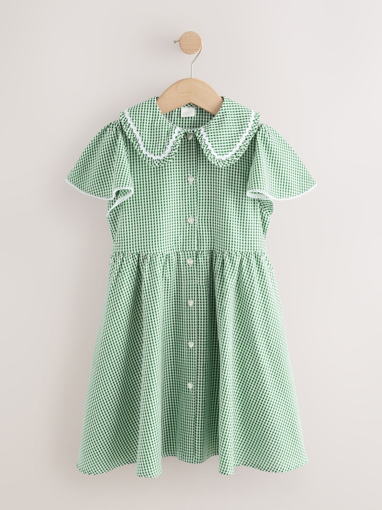 Green Gingham Cotton Rich Angel Sleeve School Dress (3-14yrs) - Image 1 of 4